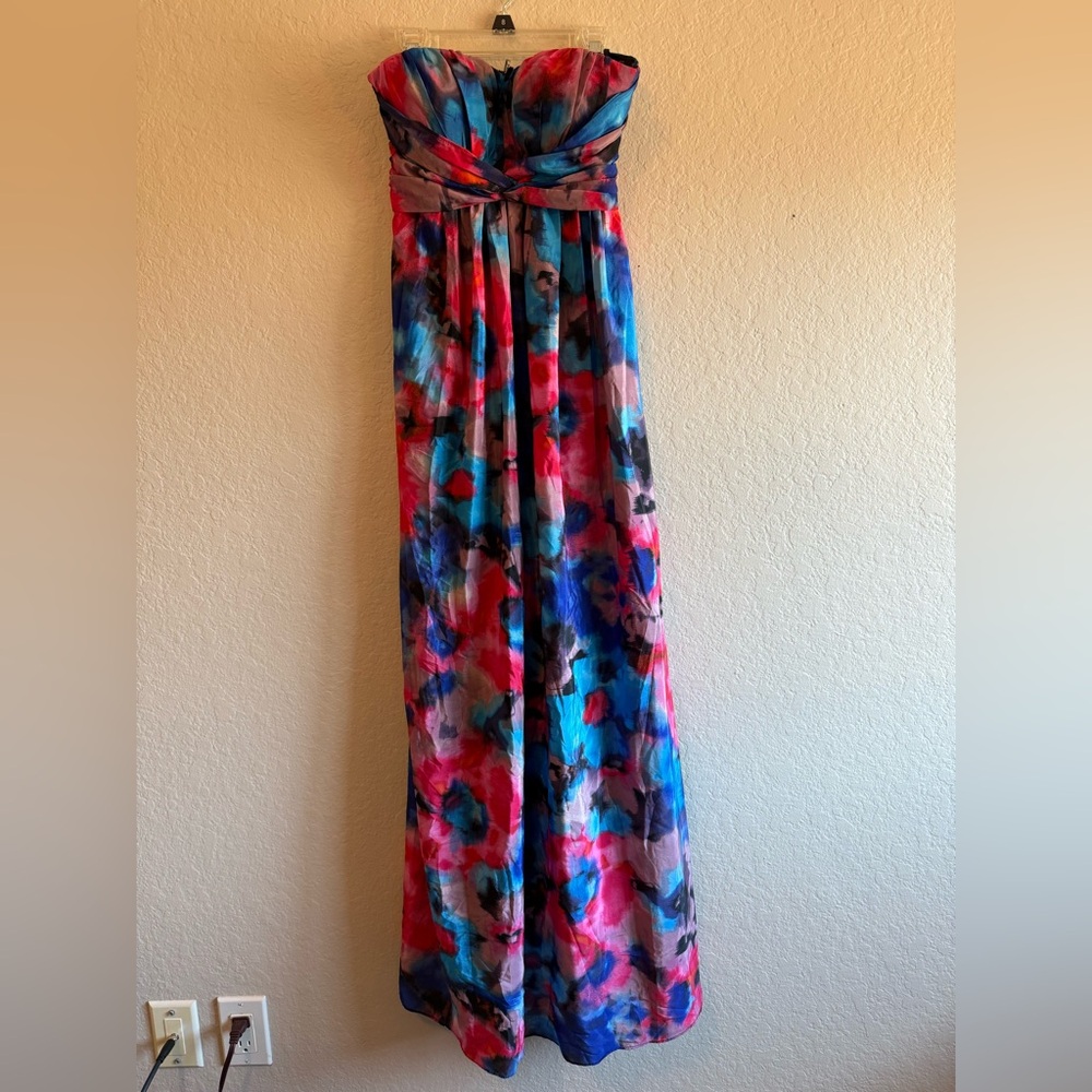 Jessica Simpson Twist Front Multicolor Strapless Maxi Dress Size 2 Formal Prom